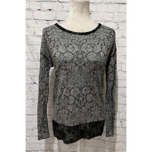 Zara W&B Collection Gray Black Lace Tunic Blouse Women Hi Low Long Sleeve Small
